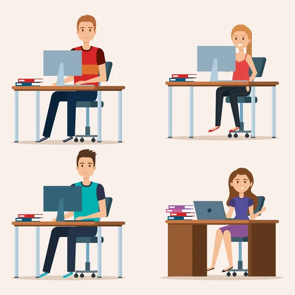 Young people in the workplace scene — Stock Vector