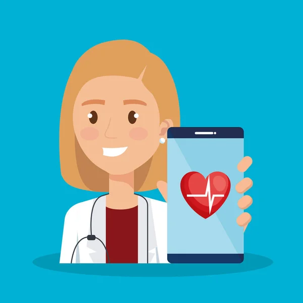 Smartphone dengan dokter dan telemedicine ikon - Stok Vektor