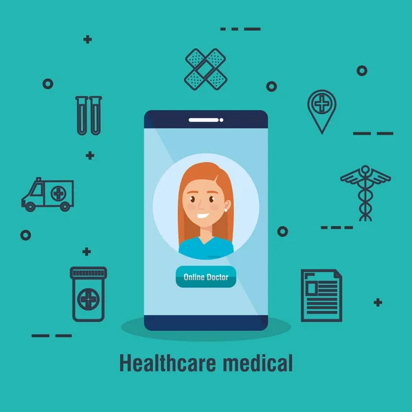Smartphone med läkare och telemedicin ikoner — Stock vektor