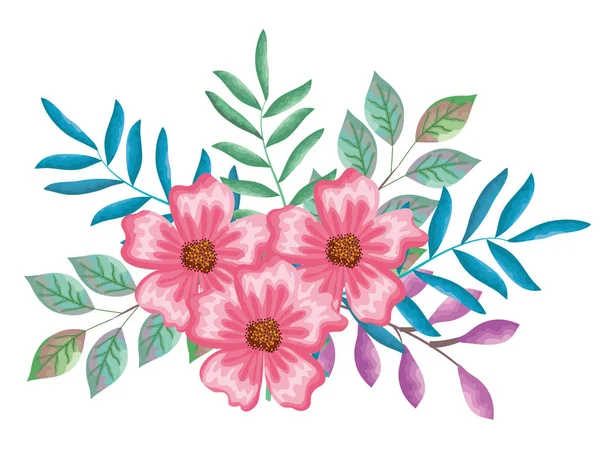 Mooie bloemen en bladeren decoratie — Stockvector