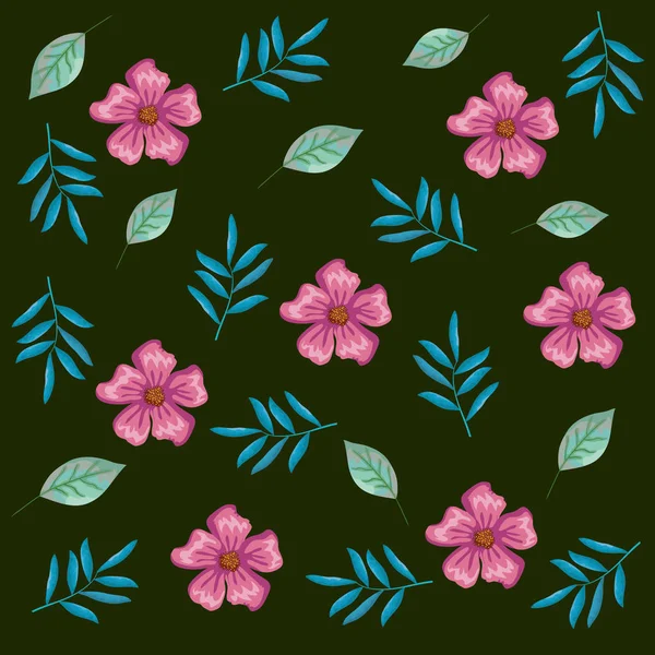 Όμορφα λουλούδια και φύλλα διακοσμητικό μοτίβο — Διανυσματικό Αρχείο