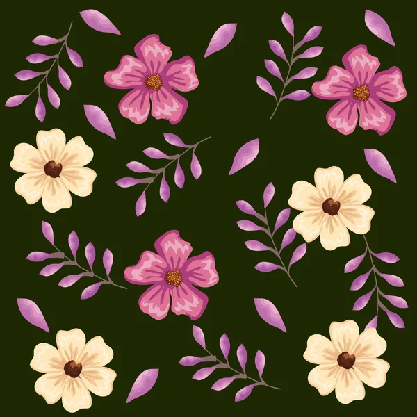 Vackra blommor och blad dekorativa mönster — Stock vektor