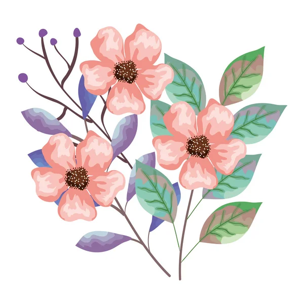 Hermosa decoración de flores y hojas — Vector de stock