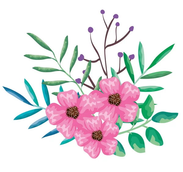 Hermosa decoración de flores y hojas — Vector de stock