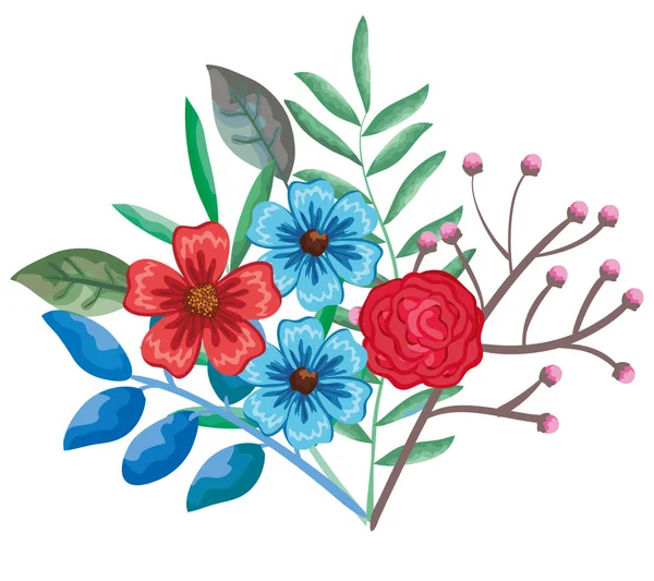Mooie bloemen en bladeren decoratie — Stockvector