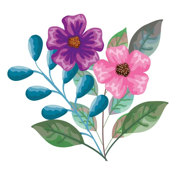 Bellissimi fiori e foglie decorazione — Vettoriale Stock