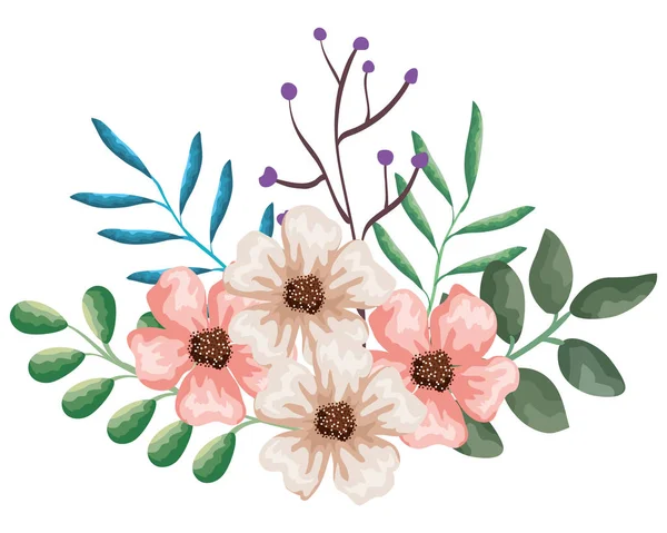 Vackra blommor och blad dekoration — Stock vektor