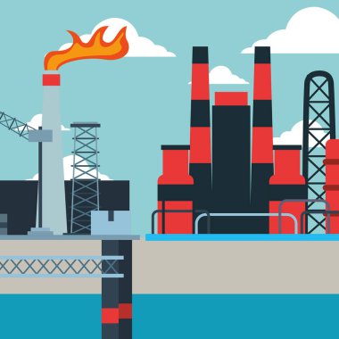 Platform rafineri üretim baca alev petrol sanayi