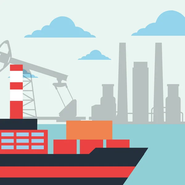 Indústria petrolífera de refinaria de transporte de navios-cisterna — Vetor de Stock
