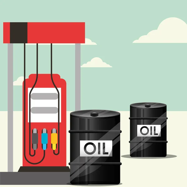 Βενζινάδικο και βαρέλια πετρελαίου βιομηχανίας αερομεταφορών — Διανυσματικό Αρχείο