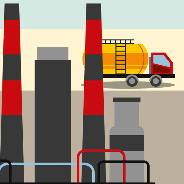 Rafinerie nebo chemický závod a truck ropný průmysl — Stockový vektor