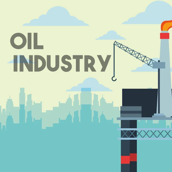 平台炼油厂燃气起重机与城市石油工业 — 图库矢量图片