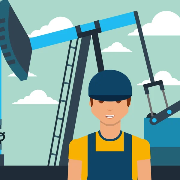 Mannen och pump jack olja industriarbetare — Stock vektor