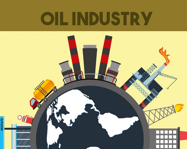 Industria petrolera mundial camión cisterna barco refinería chimenea estación — Archivo Imágenes Vectoriales