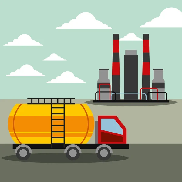 Olja industrin tanker truck fabriken växt transportstationen — Stock vektor
