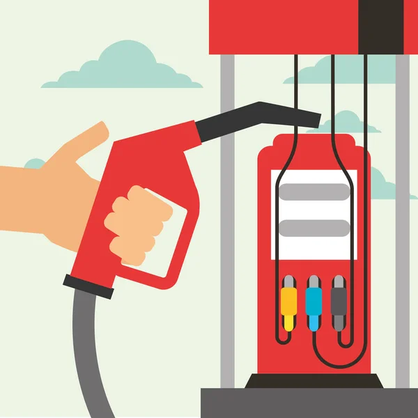 Hand holding pump station gas oil industry — Stock Vector