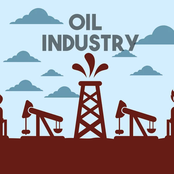 Telep vagy gyár szivattyú jack mező olaj vegyipar — Stock Vector