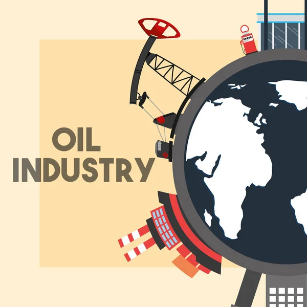World pump jack refinery plant ship tanker oil industry — Stock Vector