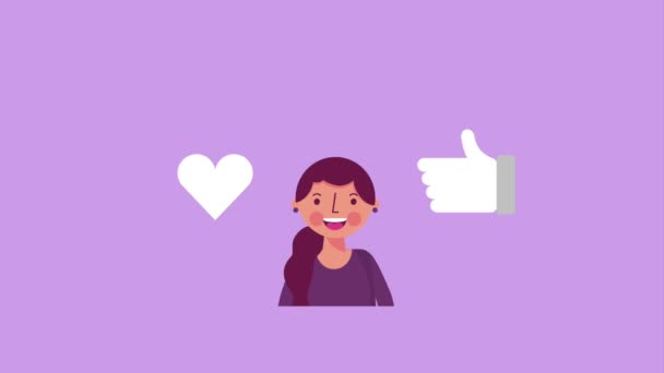 Mujer avatar mano le gusta el amor seguidores medios — Vídeo de stock