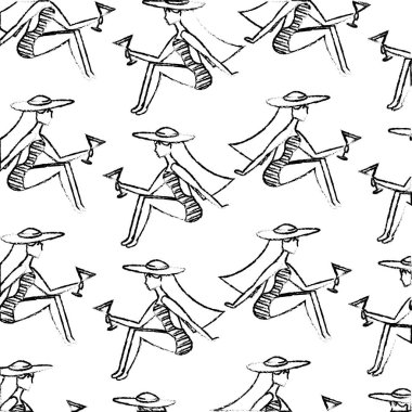 mutlu kadın kokteyl ile mayo ve şapka modeli