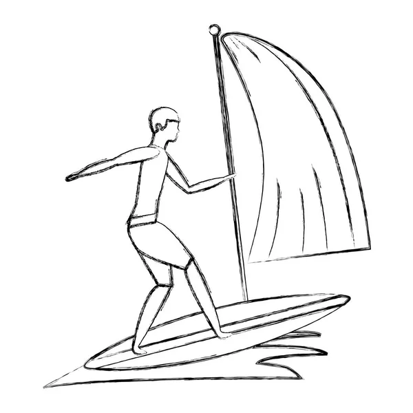 Sörf tahtası dalgalar deniz avatar karakter ile adam — Stok Vektör
