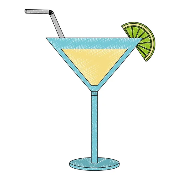 Bebida de cóctel con paja y fruta icono aislado — Vector de stock