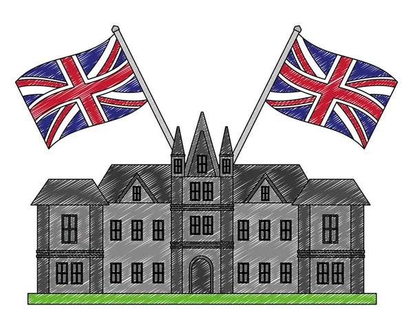Britisches Schloss mit britischen Flaggen — Stockvektor