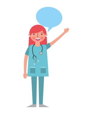 kadın doktor stetoskop konuşma balonu ile üniformalı