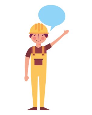 sarı tulum konuşma balonu içinde çalışan inşaat