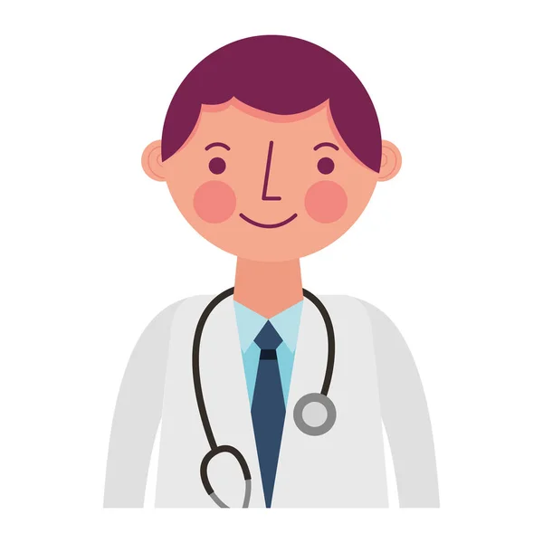 Profesional médico con estetoscopio en abrigo — Vector de stock