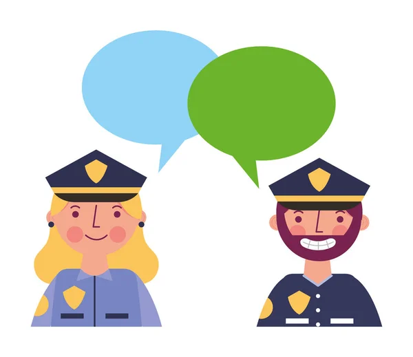 Γυναίκα και άντρας αστυνομία πορτρέτο συννεφάκι ομιλίας — Διανυσματικό Αρχείο