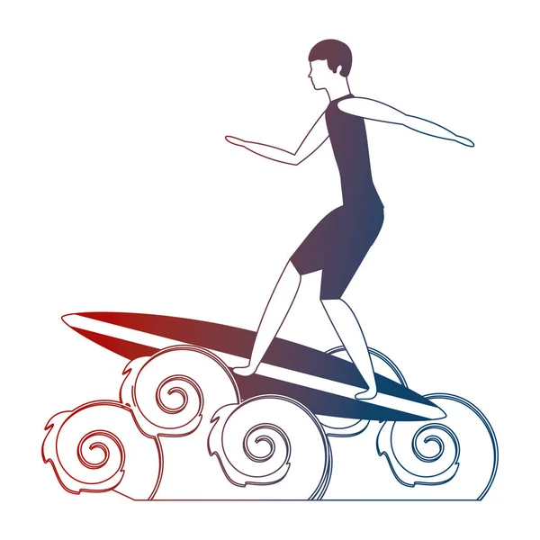 Людина катається на дошці для серфінгу в океанічних хвилях — стоковий вектор