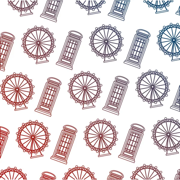 Cabine téléphonique anglaise et roue motif oeil de Londres — Image vectorielle