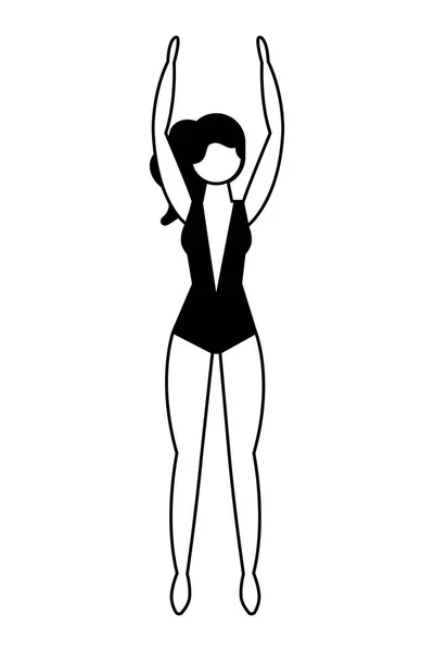 Mujer feliz manos arriba con traje de baño — Vector de stock