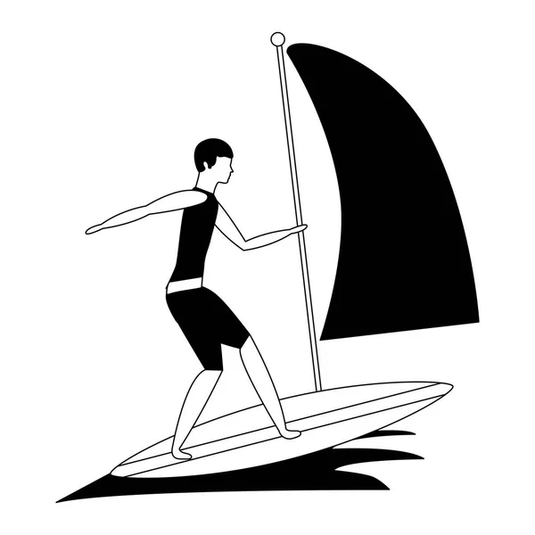 Hombre practicando windsurf deporte en el océano — Vector de stock