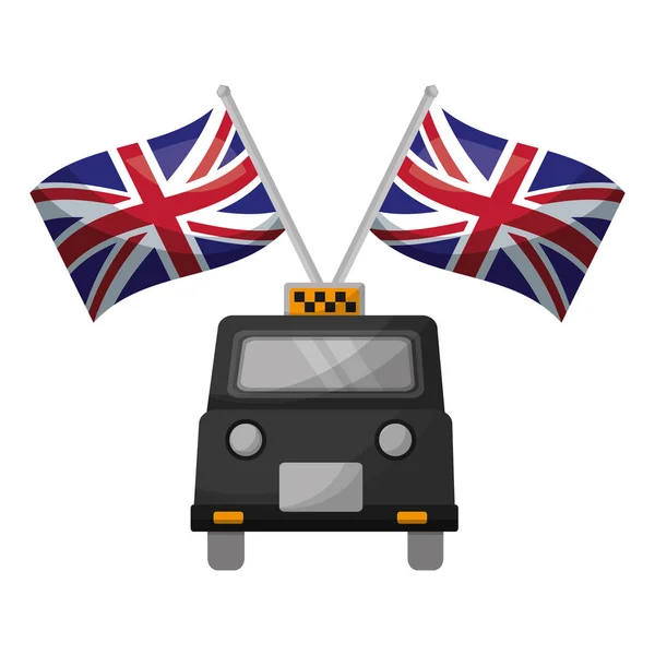 Klassiska taxi med flaggor av Storbritannien — Stock vektor