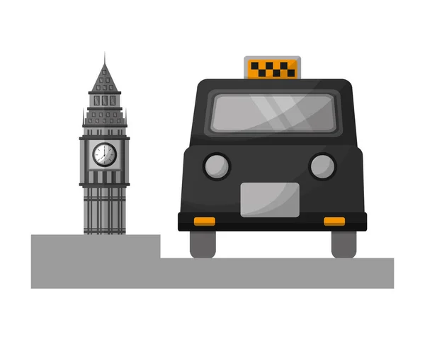 Big ben tower british with classic taxi — Stock Vector