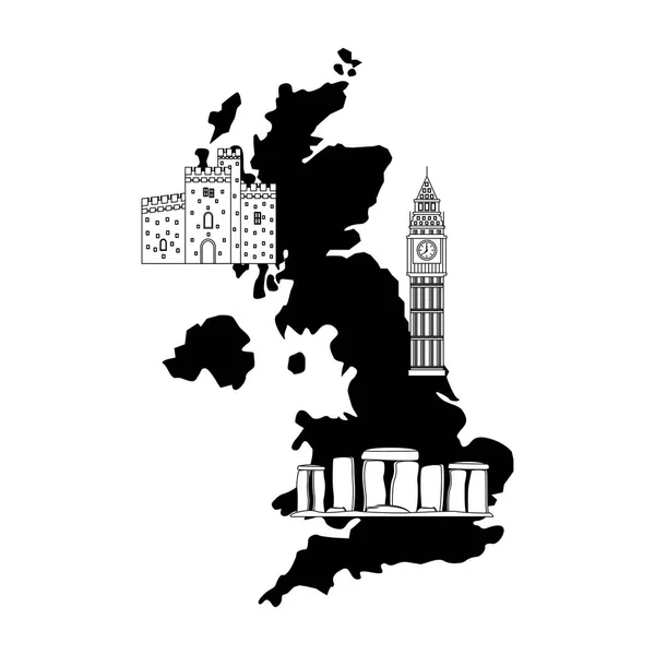 Kaart van Groot-Brittannië met set pictogrammen — Stockvector