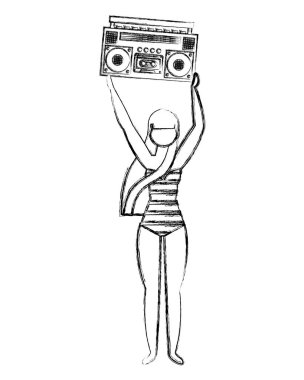 Mayo retro müzik çalar ile mutlu kadın