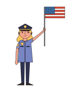 kadın memur polisi ABD bayrağı karakter simgesi