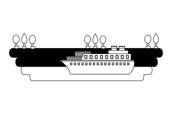 Barco en el mar con paisaje — Vector de stock