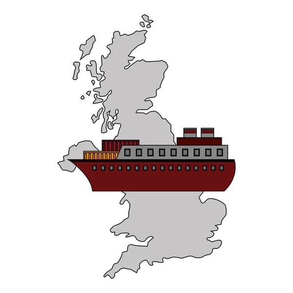 Mapa Gran Bretaña con el icono del barco de barco — Archivo Imágenes Vectoriales