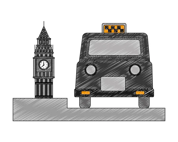 Большой Бен башня британский с классическим такси — стоковый вектор