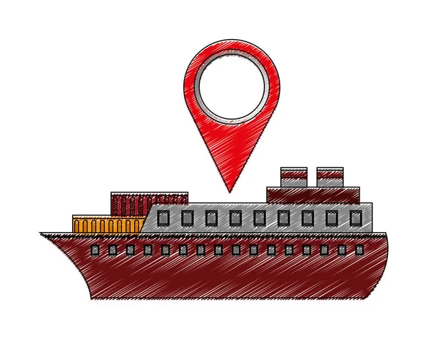 Ship boat with pin location — Stock Vector