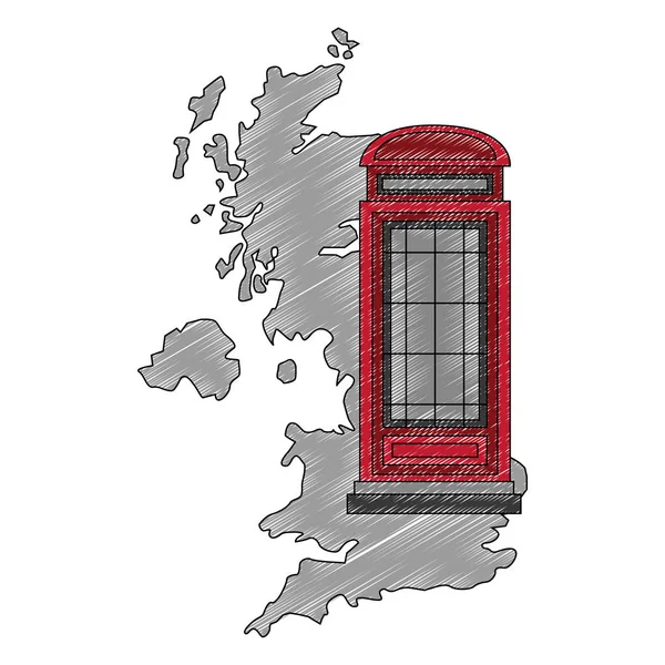 Carte grand britain avec cabine téléphonique classique — Image vectorielle