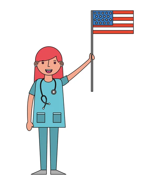Medico donna con bandiera USA — Vettoriale Stock