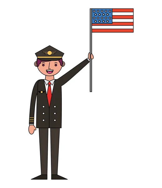 미국 국기와 함께 비행기 조종사 — 스톡 벡터