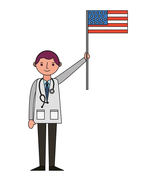 Lékař s usa vlajka — Stockový vektor