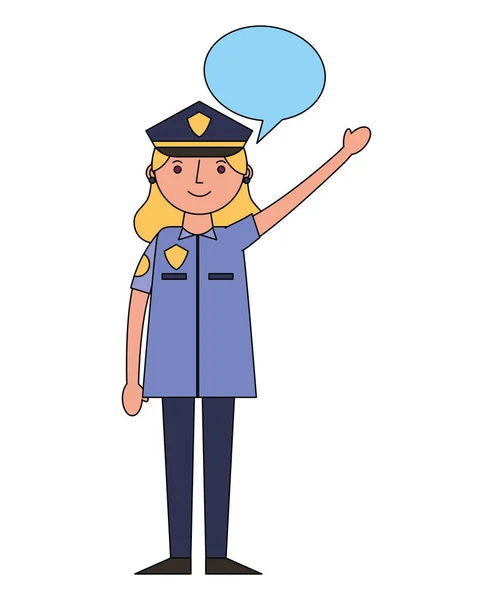 Woman officer police with speech bubble — Stock Vector