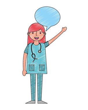 kadın doktor stetoskop konuşma balonu ile üniformalı